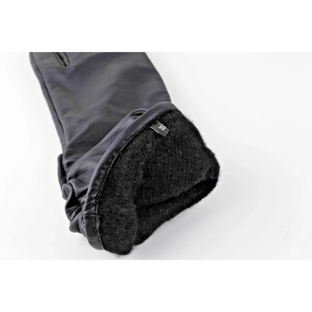 Vintage Black Leather Slouch Gloves Silver Sequin Cashmere Lined Size M / L